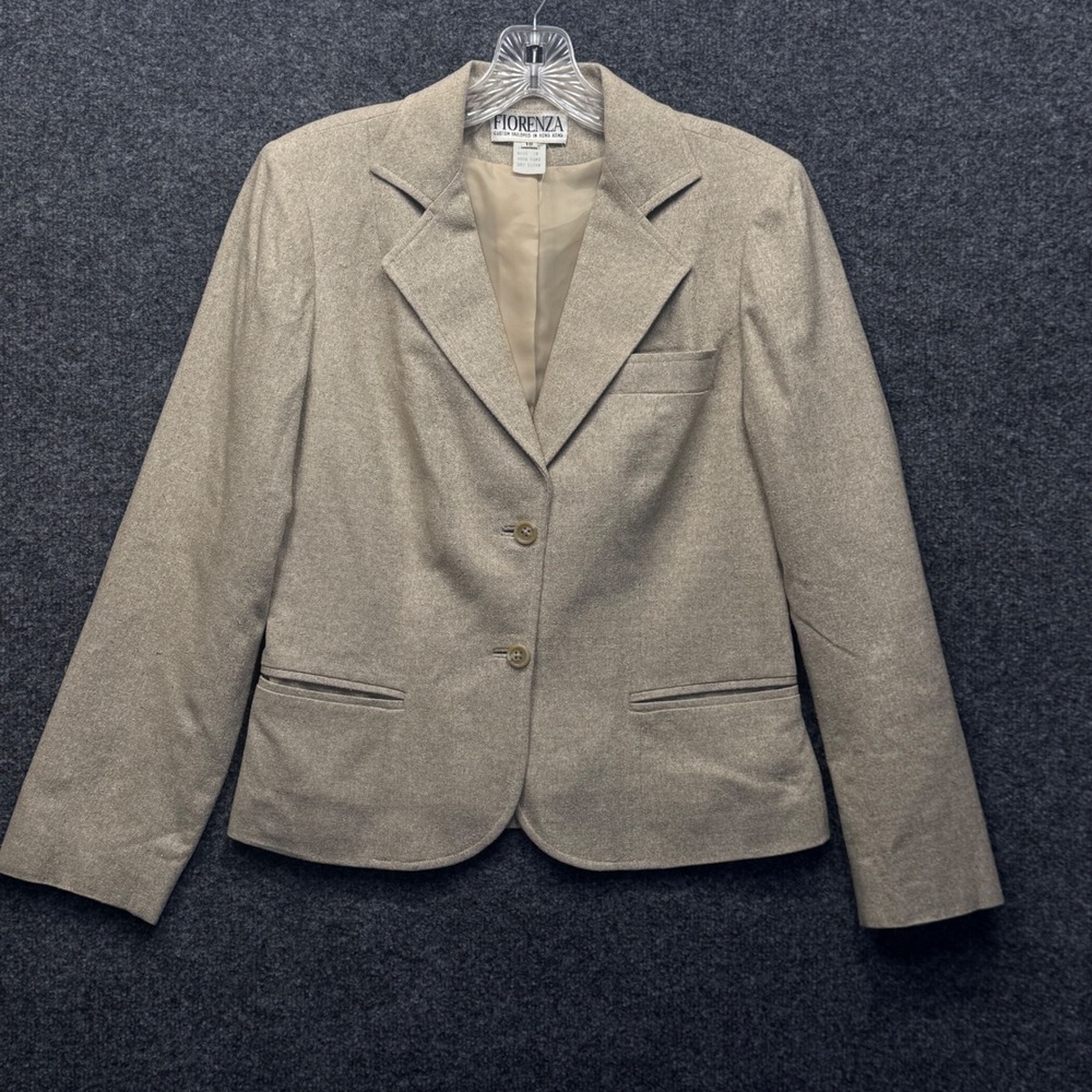 Fiorenza Silk Blazer Women 10 Tan Beige Tailored Professional Quiet Luxury Core